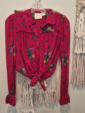 Anthropologie Maeve Fredericka Button Front Long Sleeve Floral Blouse, Size 0